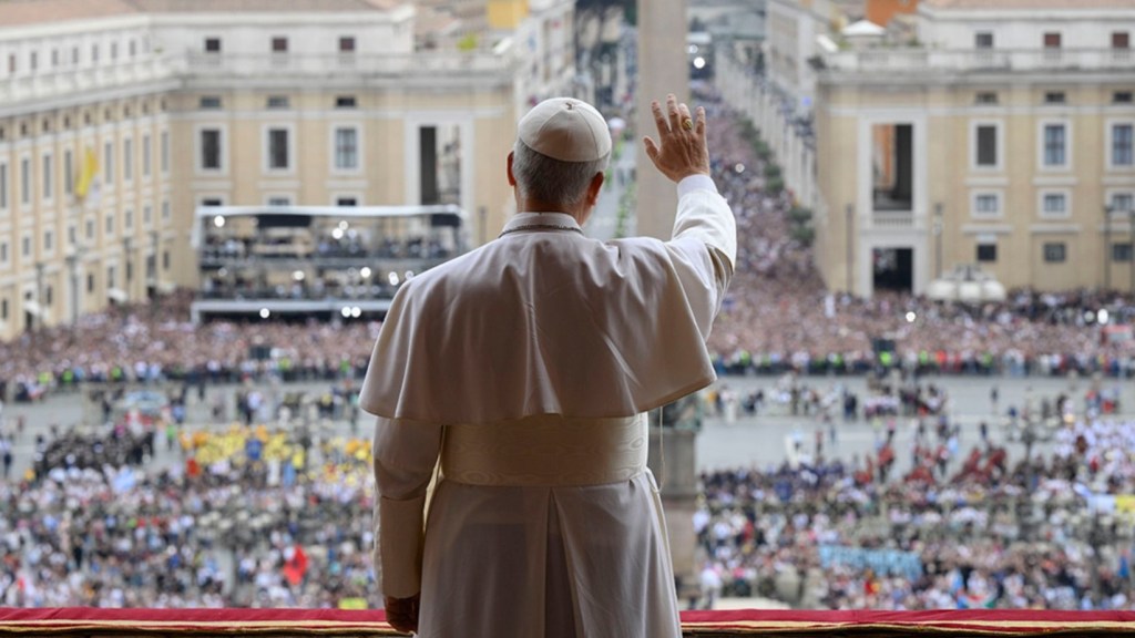 The Pope gives an Easter Message to the crowds in the Vatican