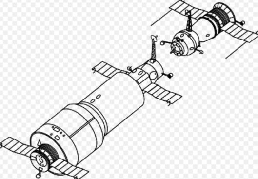 A Soyuz Spacecraft docking with the Salyut Space Station