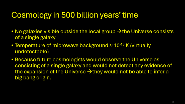 How astronomers would view the Universe in 500 billion years time