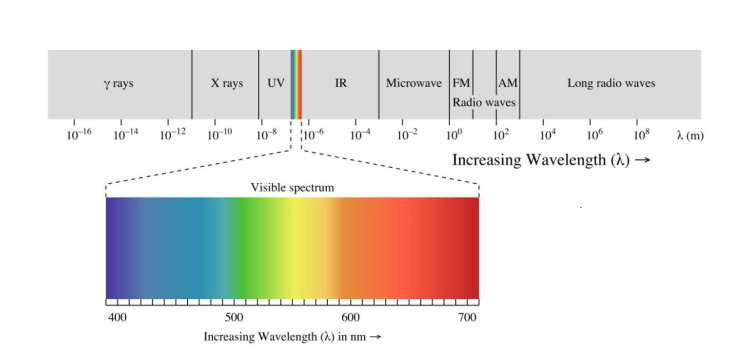 The electro magnetic spectrum ranges from gamma rays at the shortest wavelengths to radio waves at the longest.