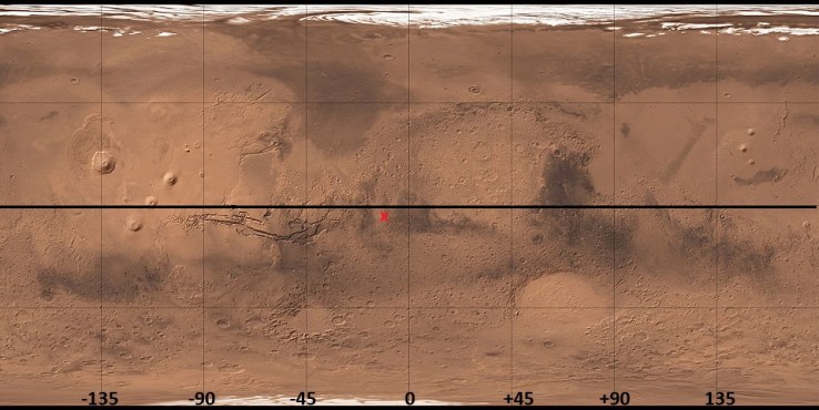 Location on Mars the landing site of Schiaparelli