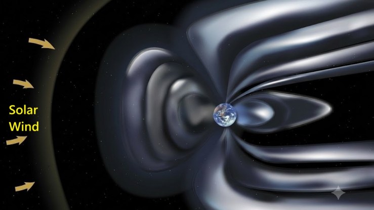 The deflection of charged particles from the Sun by the Earth’s magnetic field