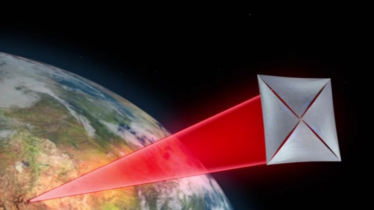 A spacecraft with a sail powered by high power lasers